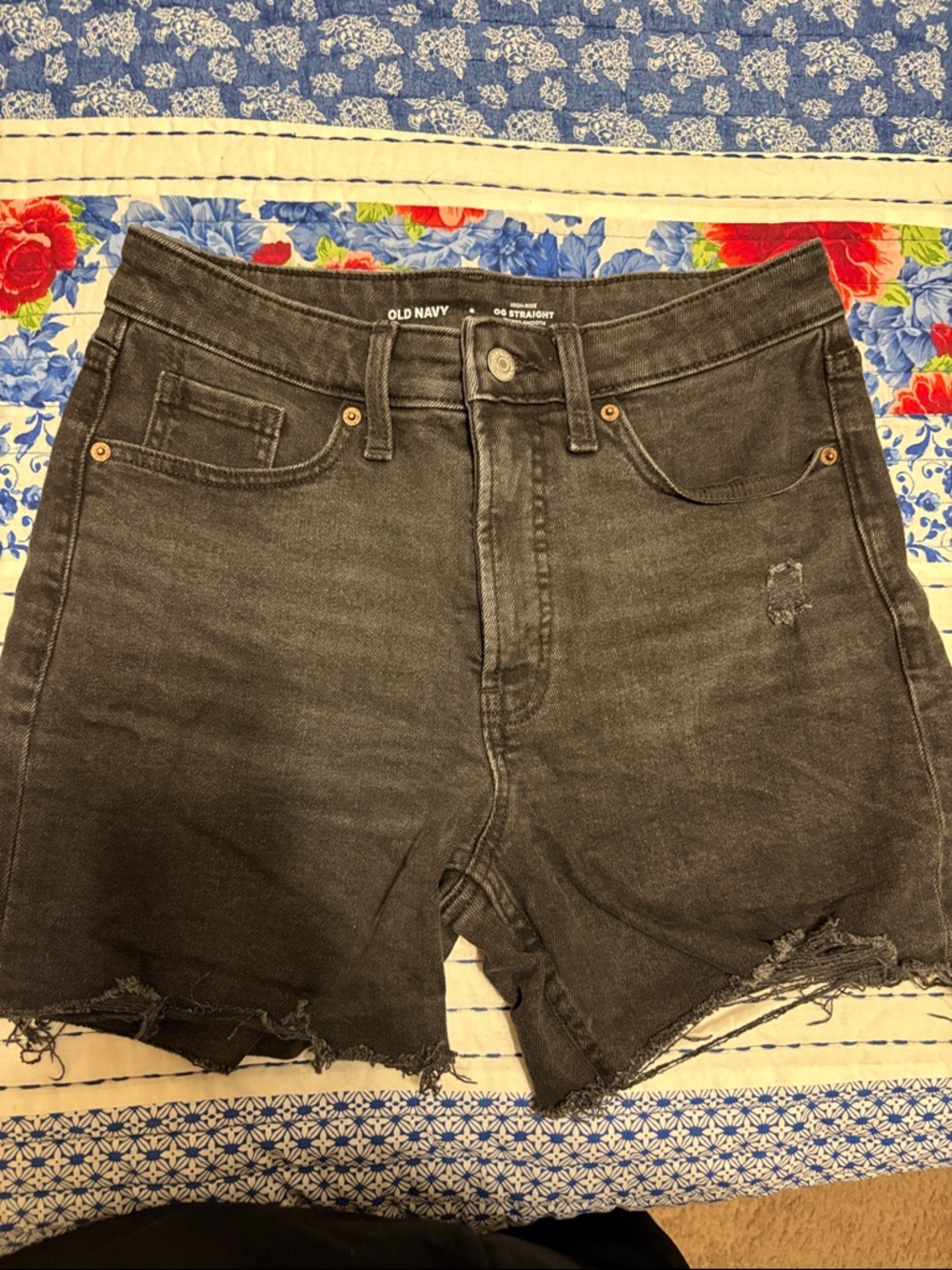 Old Navy Black Distressed High-Rise Jean Shorts